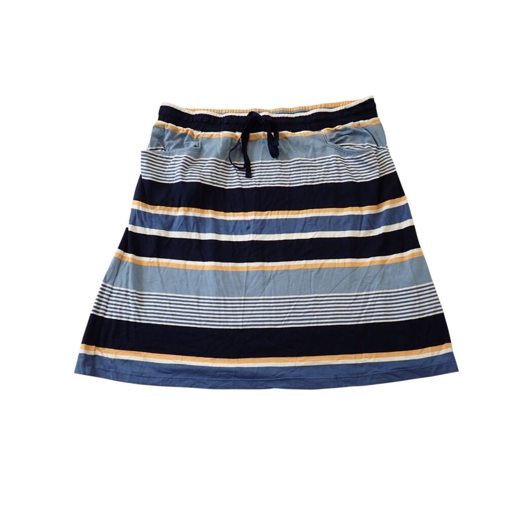 NWT $68 Max Studio Skirt Womens M Blue Navy Striped Pull On Knit Elastic Waist